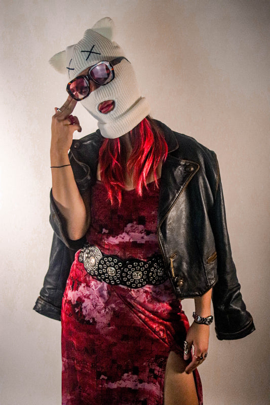 White knitted balaclava with cat ears